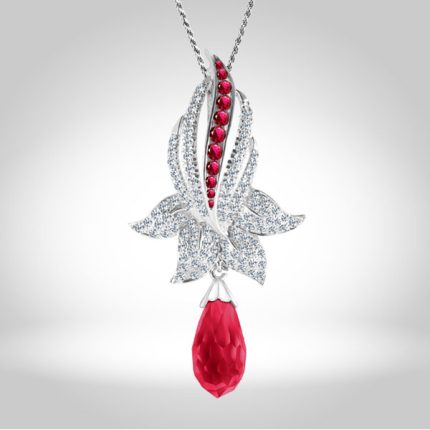 Round Ruby Pendant, Drop Man Made