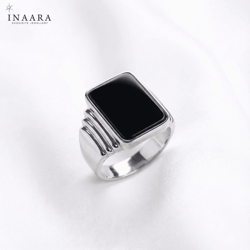 Rectangular Obsidian Ring Obsidian Ring - Inaara Exquisite Jewellery